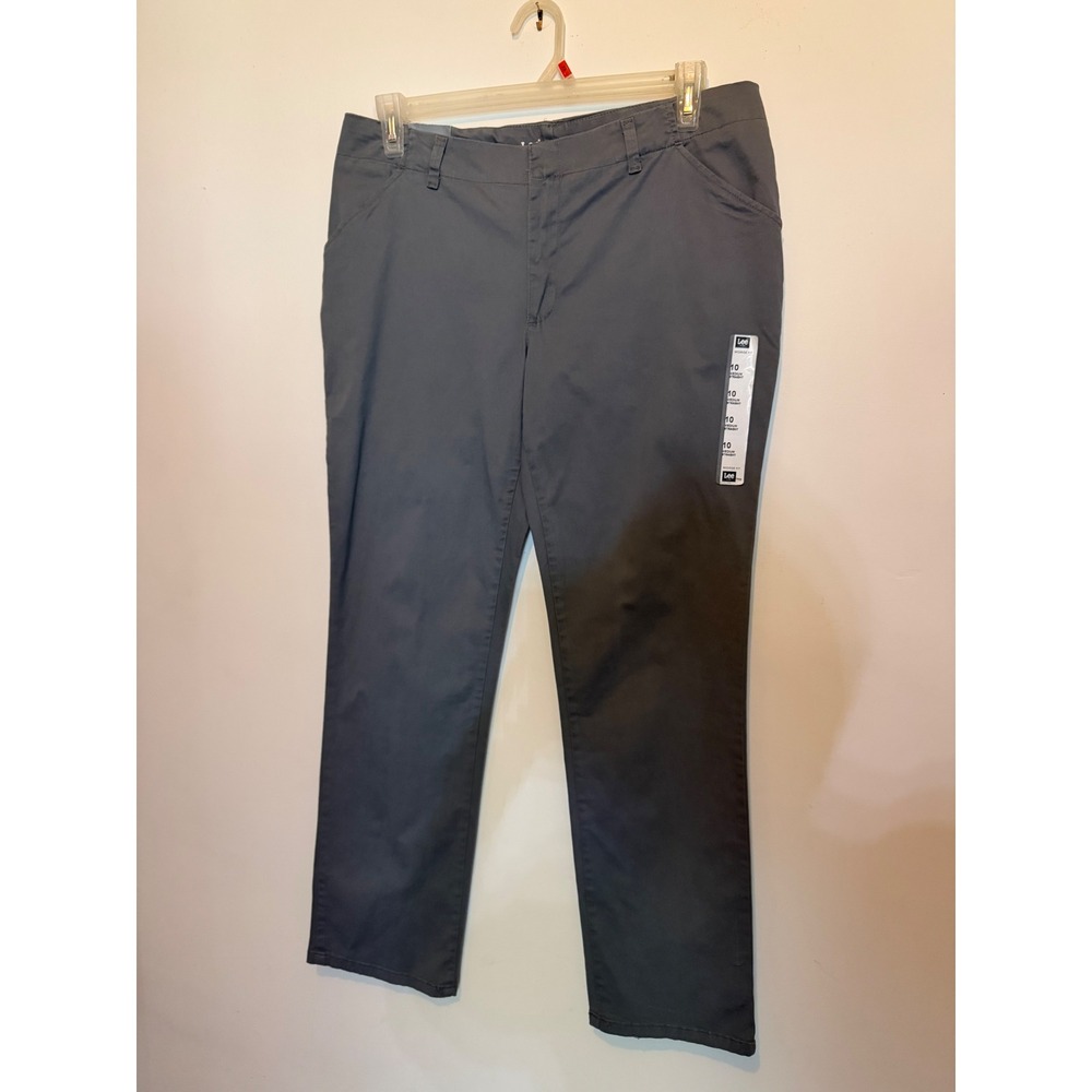 Lee Essential Chino Women 10 Medium Boulder Grey Midrise Straight Pants 4636804